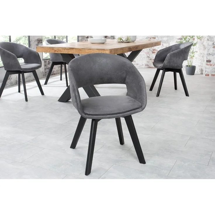 riess-ambiente Polsterstuhl NORDIC STAR antik grau – Microfaser, Massivholz-Beine, mit Armlehne (Einzelartikel, 1 St), Industrial Design mit Sitzkomfort – ideal für Dein Loft-Esszimmer