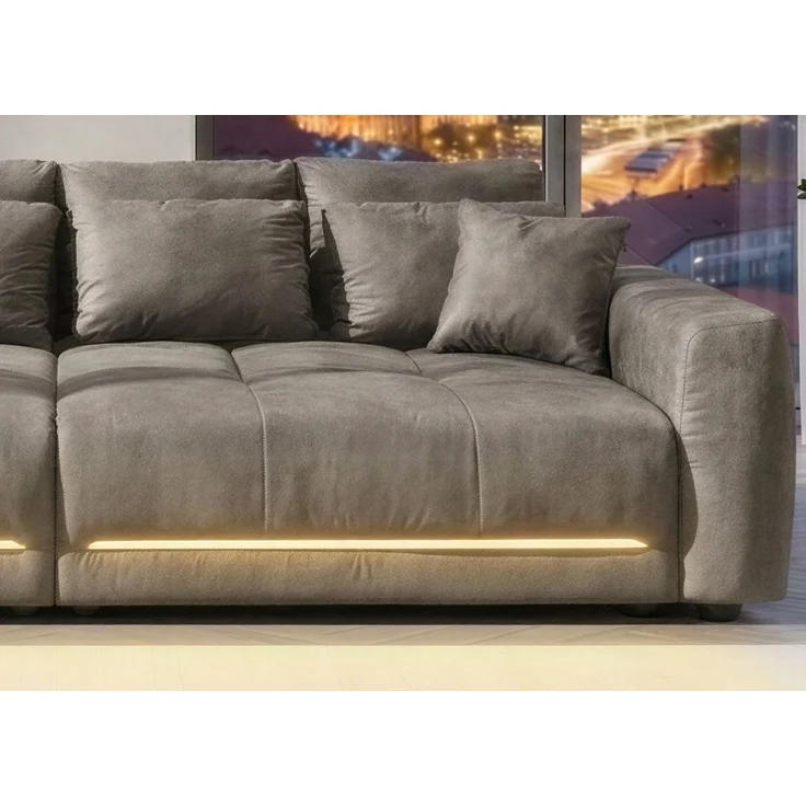 Big-Sofa Lounge Couch 294cm RGB-LED-Beleuchtung Federkern Mikrofaser in Hellgrau – Bild 7