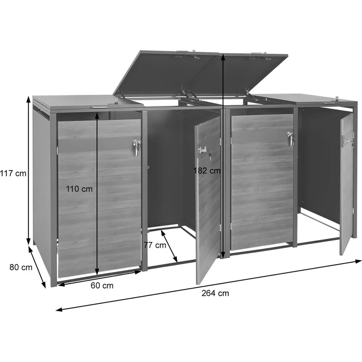 4er Mülltonnenverkleidung HWC-J82, Mülltonnenbox, erweiterbar, Metall 100kg, anthrazit ~ Buche-Holzoptik hellbraun – Bild 3