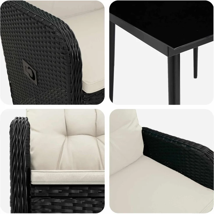 vidaXL Sofa-Tischset 5 stk. Schwarz und Cremeweiß 80 x 80 x 74 cm 3422451 – Bild 7