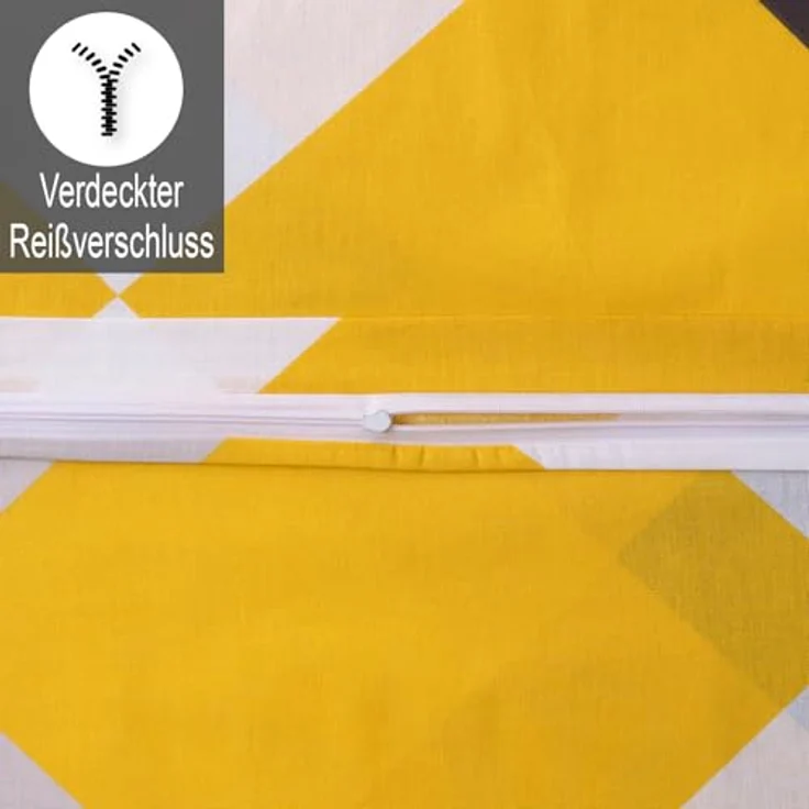 Buymax Bettwäsche Anaga, Bettgarnitur, Bettbezug Set, Renforce: 100% Baumwolle, 2 teilig, mit Reißverschluss, modern gemustert, Karo, Gelb, 135x200 cm – Bild 5