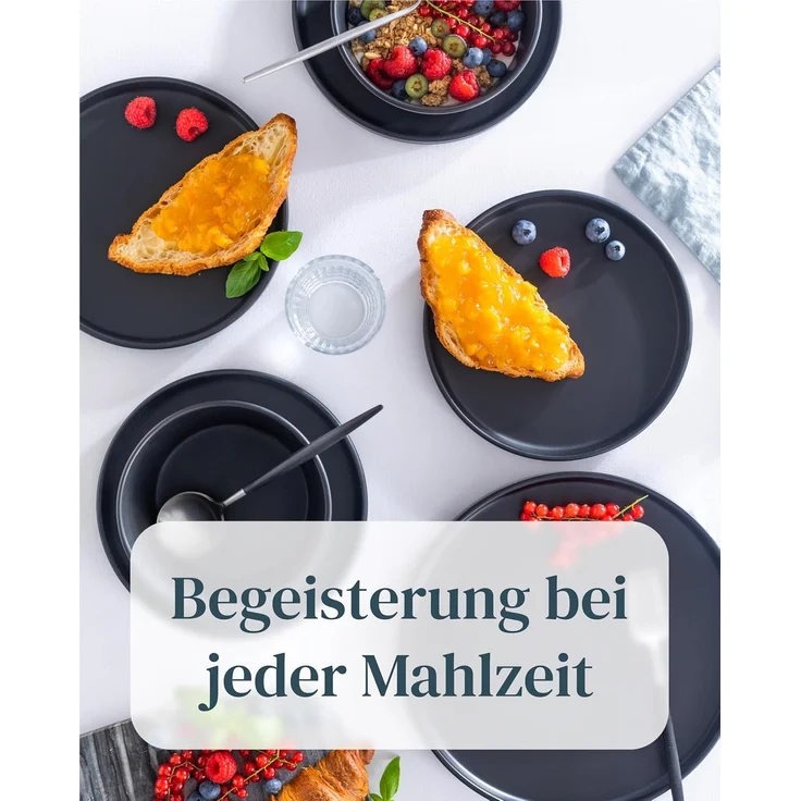 Steingut Geschirrset 4 Personen Manhattan 12 tlg. TESTSIEGER, Cooles Urbanes Steingut Geschirr Set, Schüssel- und Teller Set, Tafelservice 4 Personen, Geschirrsets Pure Living in matt Schwarz – Bild 4
