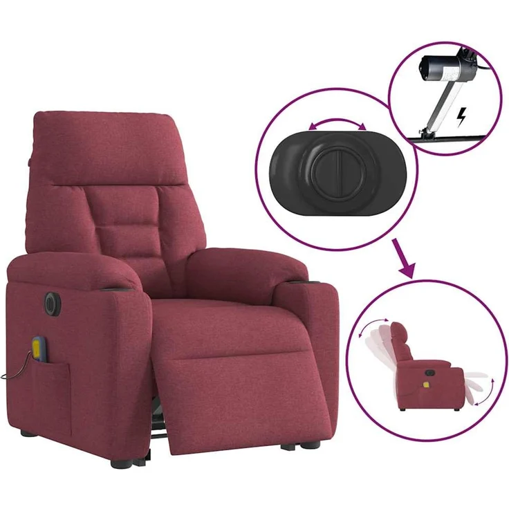 vidaXL Elektrischer Massagesessel mit Aufstehhilfe Weinrot Stoff 3303065 – Bild 10