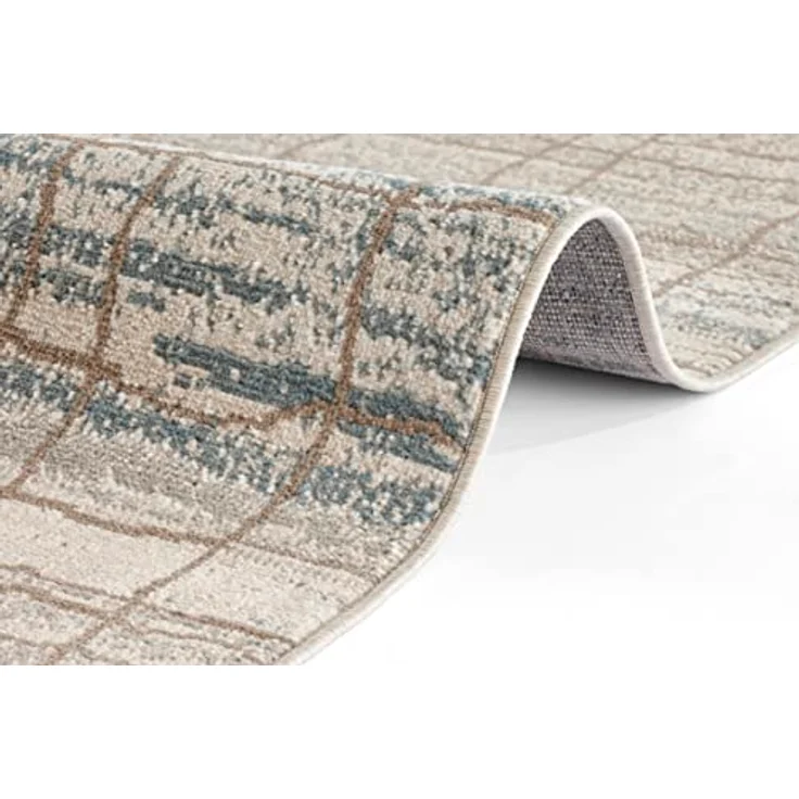 XXXL Flachwebeteppich Terrain, rechteckig 120x170 cm, Blau und Creme, Oeko-Tex® Standard 100, pflegeleicht, strapazierfähig, für Fußbodenheizung geeignet, leicht zusammenrollbar – Bild 5