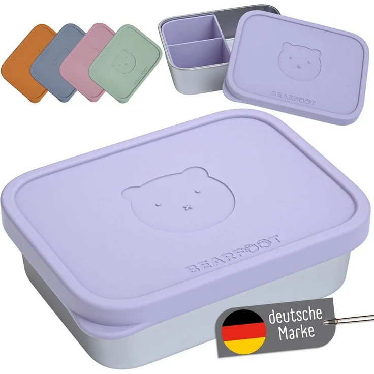 BEARFOOT Lunchbox Brotdose Kinder Edelstahl mit Silikoneinsatz - Lavendel, Kindergarten und Schule - Mädchen und Jungen, Vesperbox, Snackbox – Bild 5