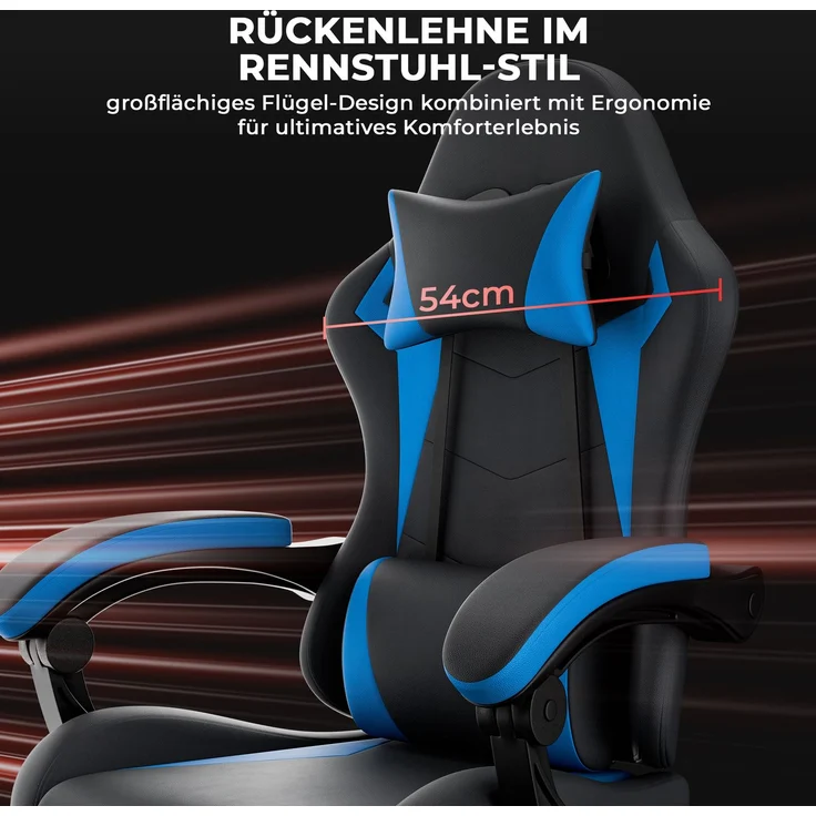 Faumrta Gaming Stuhl Ergonomisch Gaming Chair mit Lendenkissen und Kopfstütze, Gamer Stuhl H?henverstellbar, Pc Stuhl für Erwachsene M?dchen Junge,SchwarzblauPVC58.5cm*63cm*120.5cmBlack+Blue – Bild 2
