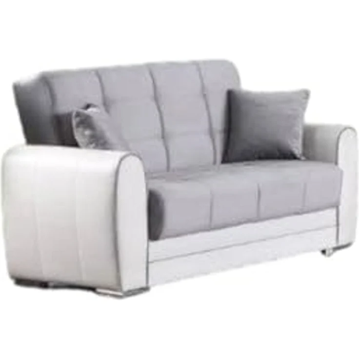 Dmora - Schlafsofa Pablito, Eck-Container-Schlafsofa aus Kunstleder und Stoff, Wohnzimmersofa mit klick-Klack-Öffnung und umkehrbarer Halbinsel, cm 163x84h91, Weiß und Grau – Bild 3