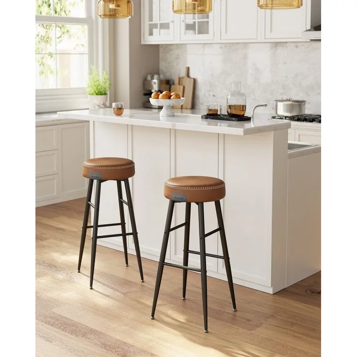 Vasagle ECHO Kollektion Barhocker, 2er Set, Barstuhl, Küchenstuhl, Kunstleder, 76,2 cm hoch, für Küche, Esszimmer, einfacher Aufbau, karamellbraun CBL90K01