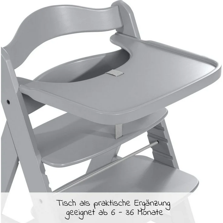 Hauck Hochstuhl Alpha Plus Grey, Holz Kinderhochstuhl verstellbar mit Essbrett Wooden Tray & Sitzkissen – Bild 2