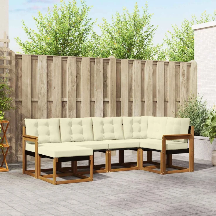vidaXL Outdoor-Sofagarnitur 6 stk. 6-Sitzer Natur und Creme 3368825 – Bild 1
