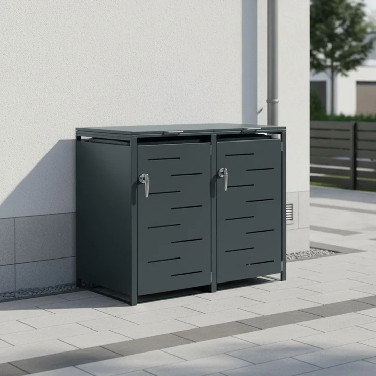 STEELSØN 'Diorus' Mülltonnenbox 2er je 240 Liter, anthrazit, Mülltonnenverkleidung aus Stahl mit Sichtstreifen, wetterfest, 116x80x134 cm, abschließbare Müllbox für 2 Tonnen – Bild 7
