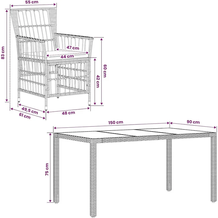 vidaXL Outdoor-Essgruppe 5 stk. Schwarz Poly-Rattan 3448936 – Bild 3