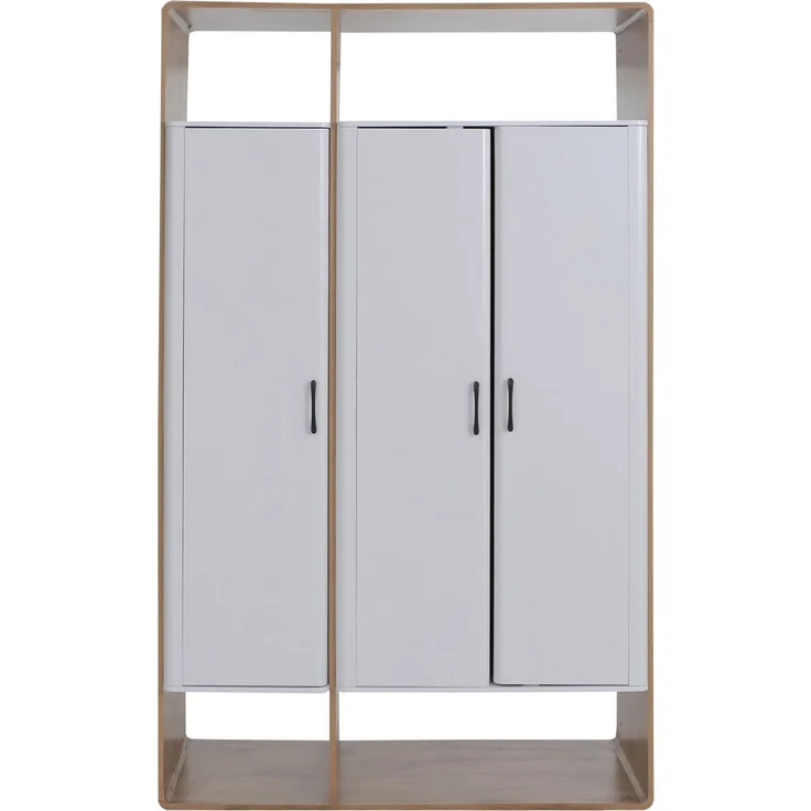 Schrank HWC-P43, Garderobenschrank Kleiderschrank Highboard 3 Türen MDF 200x120x55cm ~ Wotan-Eiche-Optik, weiß – Bild 6