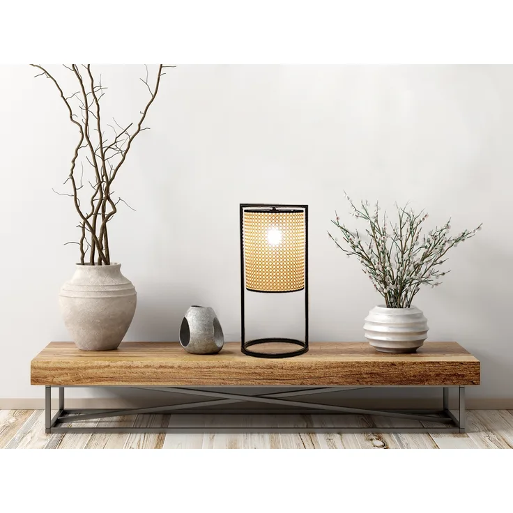 Tischleuchte TYLER mit Geflecht Rattan Optik, Höhe 56cm