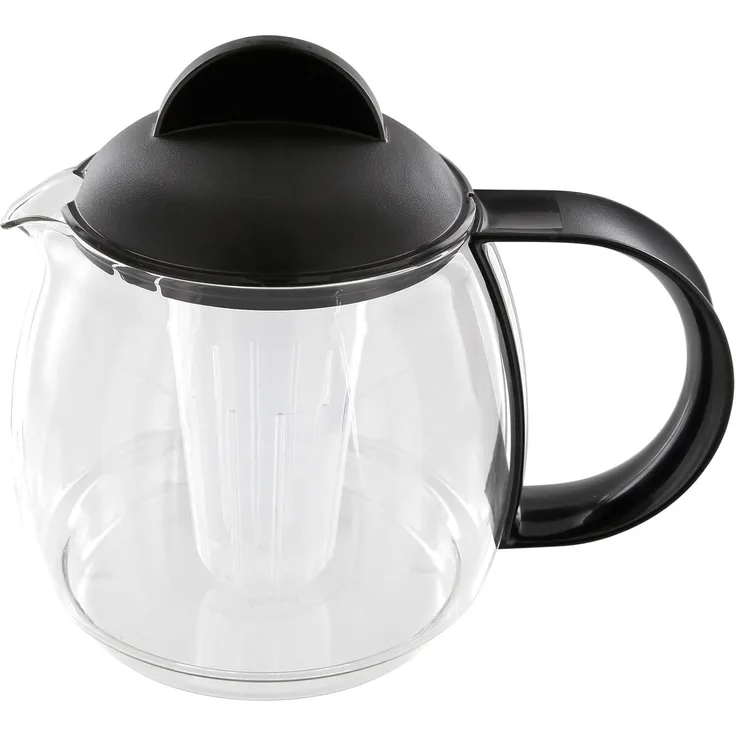 Teekrug 1,8 L, mit Sieb, schwarzem Griff und Deckel