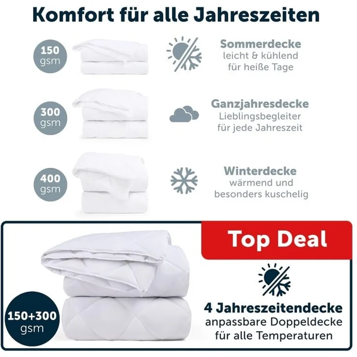 Blumtal Kunstfaserbettdecke zertifizierte Steppbettdecke - Winterdecke, Wärmeklassen: Sommer, 4 Jahreszeiten, Ganzjahresdecke, Winter – Bild 3