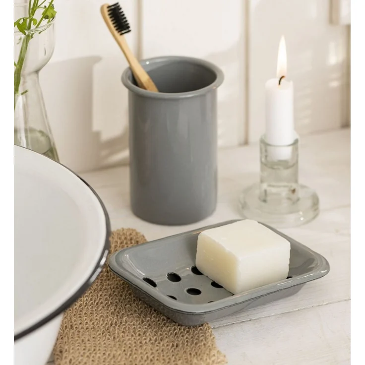 Ib Laursen - Seifenschale 2-teilig mit Ablaufschale Emaille Grau 0447-18 Vintage – Bild 3