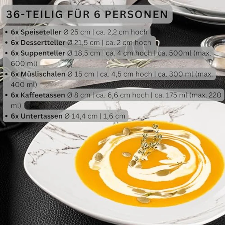 SÄNGER Porzellan Kombiservice Bilgola Marmor 36 teilig für 6 Personen – Bild 3