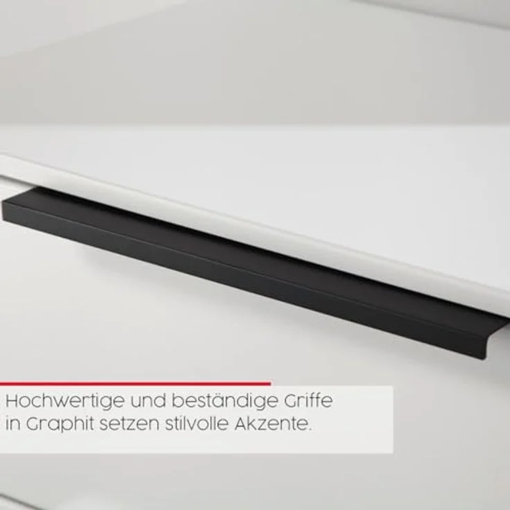 Rauch Möbel Flipp, Kombikommode, Kommode mit Stauraum für Wohnzimmer, Schlafzimmer, Flur, 4 Fachböden, Eiche Artisan/Glasfront Weiß, 2-türig, Glastüren, 5 Schubkästen, Griffe graphit, 160 x 100 x 42 cm – Bild 10