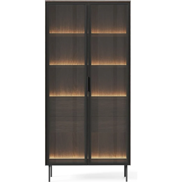 Compleo Glasvitrine mit 2 Schubladen, zweiturig, Stimmungsvolle LED-Beleuchtung – Bild 3