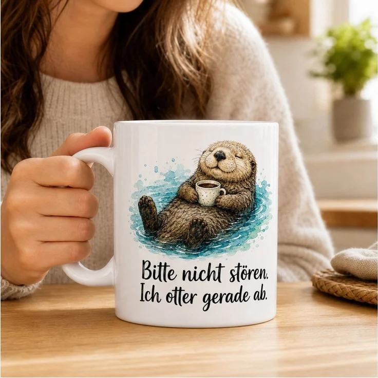 WS-Trend Tasse Otter Kaffeetasse - Geschenkidee mit Spruch - weiss aus Keramik 330 ml, Keramik – Bild 2