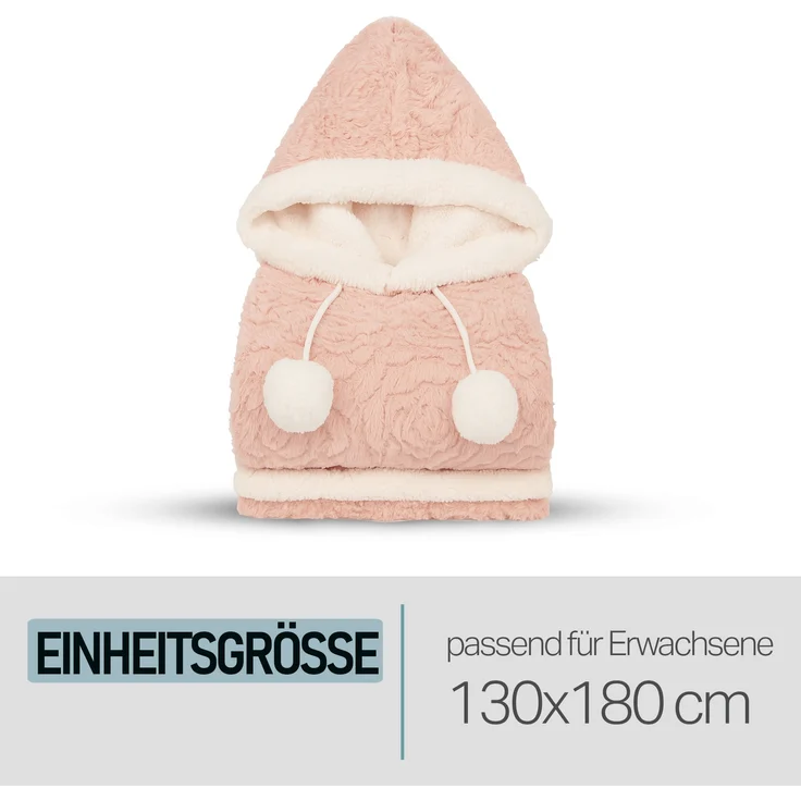 Bestlivings Kuscheldecke mit Kapuze 130 x 180 cm in Rose für Kinder und Erwachsene, TV-Decke, Sherpa Decke in Felloptik – Bild 6