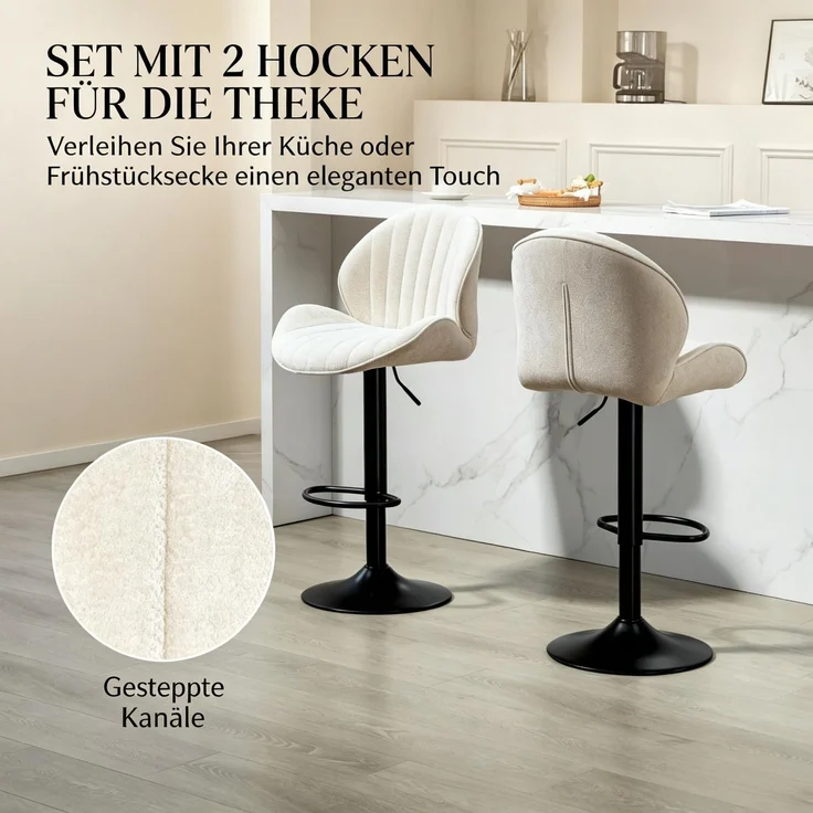 2‑er Set schalenförmige Barhocker mit Rückenlehne, höhenverstellbar, Fußstütze, Stahlrahmen(nur mit 2pcs Barhocker)--Beige--48x50x115cm--YOUDENOVA – Bild 5