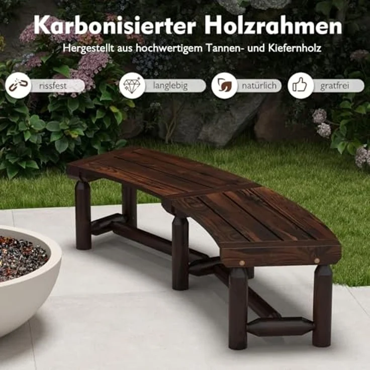 FANTASK Gartenbank für 2-3 Sitzer aufwärts, 325 kg Belastbarkeit, Wetterfeste Bank ohne Rückenlehne, Holzbank mit geschwungenem Design, Außenbank für Hinterhof, Veranda, Garten. – Bild 3