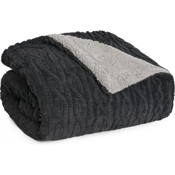 Blumtal Wohndecke, Oeko-TEX zertifiziert, waschbar, weiche Sherpa-Innenseite, Anthrazit/Grau, 230x270 cm – Bild 5