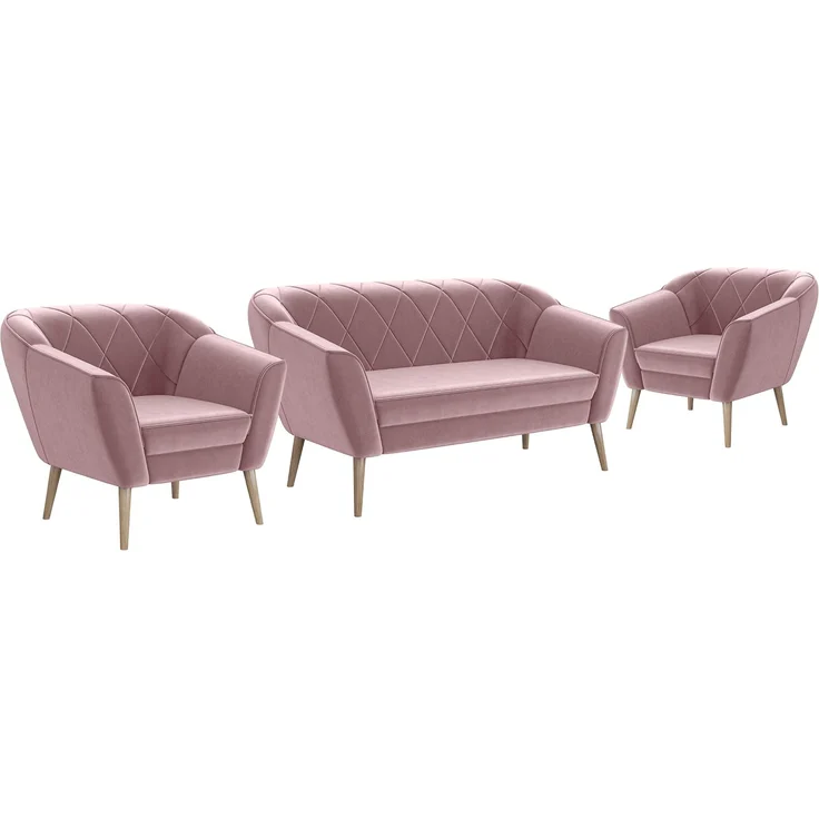 MEBLINI Sofa-Set GISELA 2+1+1 - Rosa Samt - für Wohnzimmer - Mini Lounge für vier Personen - Küchensofa - Sofa Klein - Sitzgarnitur - Polstergarnitur - Sofagarnituren – Bild 1