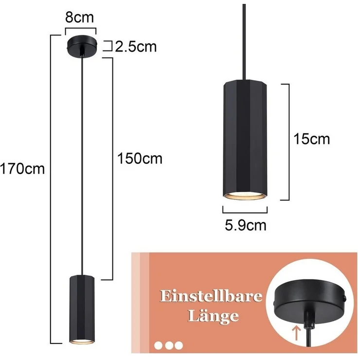 Nettlife Pendelleuchte Hängelampe GU10 Wohnzimmer Pendelleuchte Modern, höhenverstellbar, LED wechselbar, Wohnzimmer Küche Schlafzimmer – Bild 3