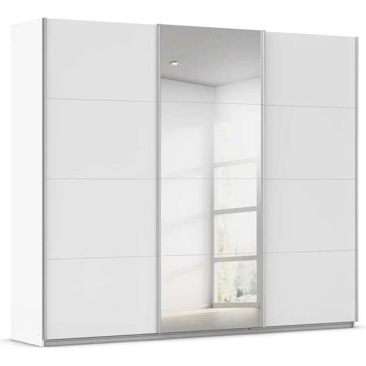 Rauch Möbel KULMBACH, Schwebetürenschrank, Farbe Weiß, Breite 271 cm | Kleiderschrank mit Schwebetüren, Schiebetüren, 3-türig, mit Spiegel, Zubehör Premium, Schlafzimmer, Jugendzimmer, Garderobe