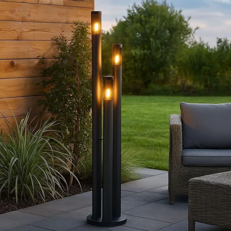 LED Stehleuchte, 3-Flammig, Edelstahl, anthrazit, rauch, H 170 cm – Bild 3