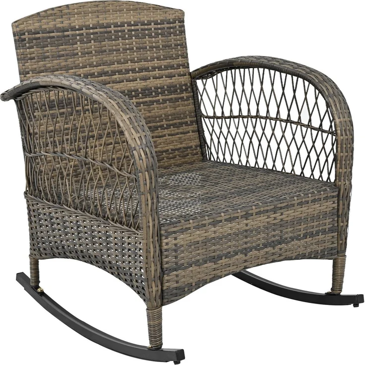 Balkonset mit 1 quadratischem Glastisch und 2 Schaukelstühlen, 3-tlg, Loungeset, Gartenmöbel, Metallrahmen, Polyrattan – Bild 7