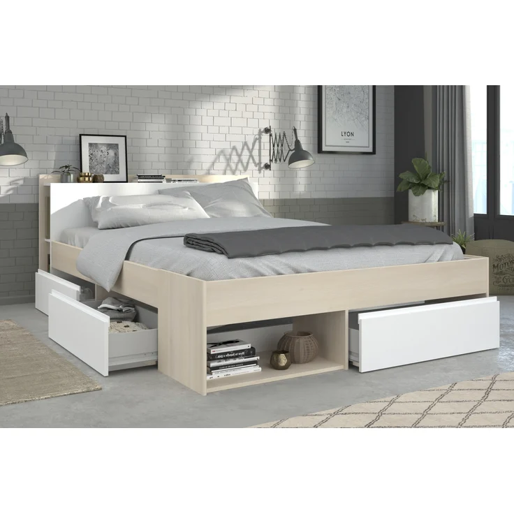 Stauraumbett >Most 5< in Akazie / Weiss - 220x150x79cm (LxBxH) – Bild 1