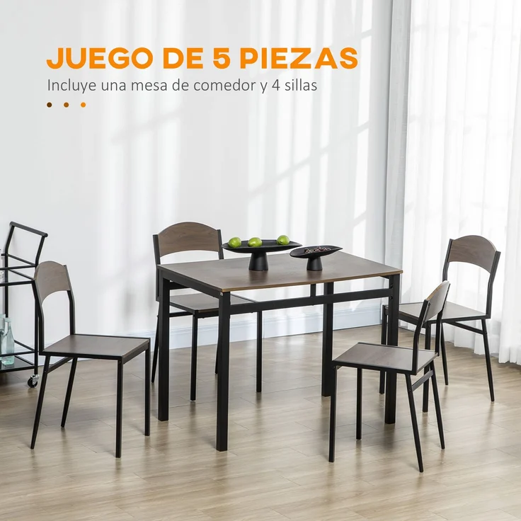 MELAYR, Esstisch und 4 Stühle für 4 Personen, Moderner Stil mit Metallstruktur, 100 x 63 x 76,5 cm, Dunkelbraun+Schwarz – Bild 6