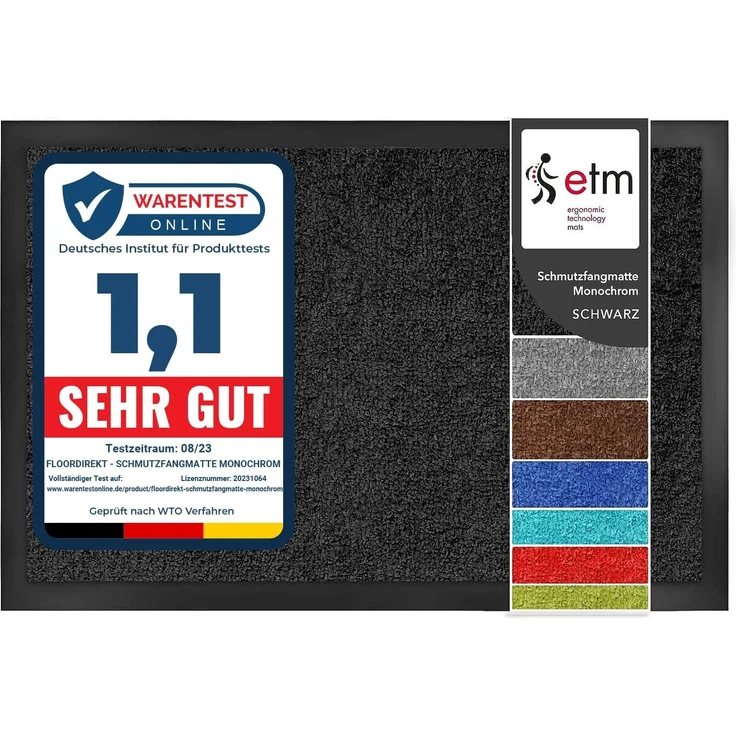 etm Schmutzfangmatte ColorLine | Türmatte in vielen Größen | Fußmatte für Innenbereich | Rutschfester Teppich für Flur, Haustür, Eingang, Eingangsbereich, Vorzimmer - Schwarz 60x180 cm