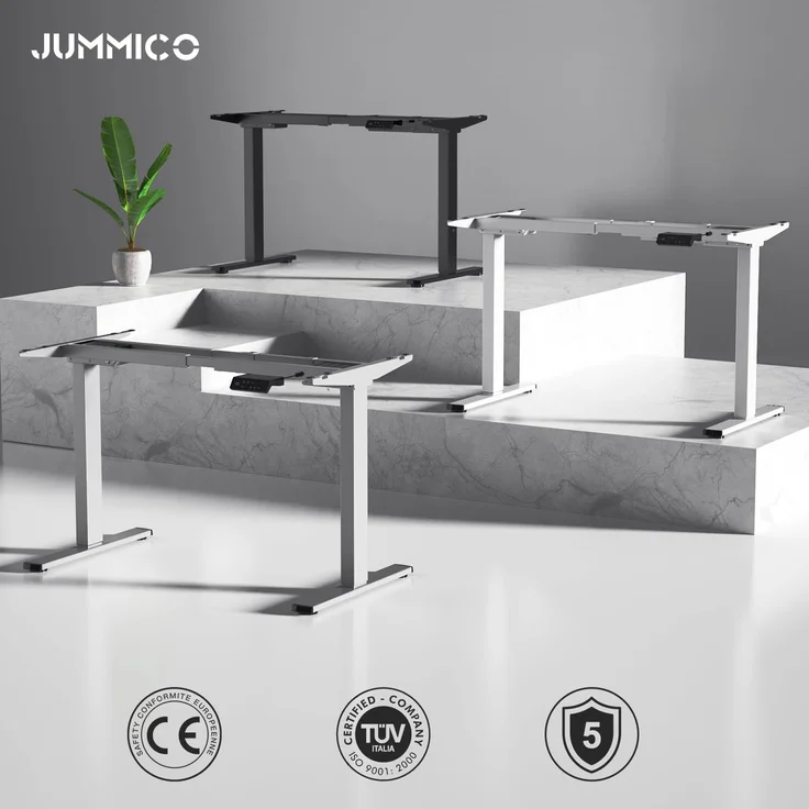 JUMMICO Dual-Motor Tischgestell Höhenverstellbar mit USB-Buchse und Kabelwanne, Elektrisch Höhenverstellbarer Schreibtisch Gestell mit Sitz-Steh-Erinnerungs und Rollen（Weiß） – Bild 4