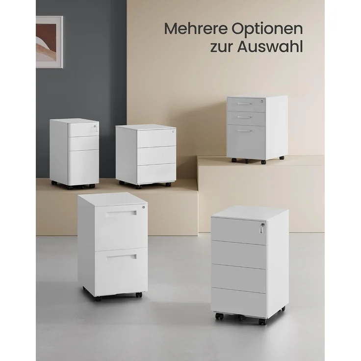 Songmics Rollcontainer abschließbar mit 4 Schubladen, Stahl wolkenweiß, 45,1 x 39 x 69,3 cm – Bild 6