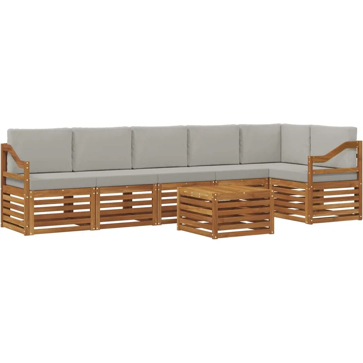 vidaXL Outdoor-Sofagarnitur 7 stk. 6-Sitzer Natur und Hellgrau 3374946 – Bild 2