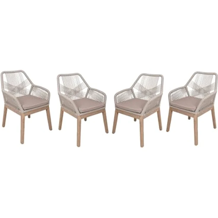 Rustikale Akazienstühle mit komfortabler Sitzauflage, 4er Set, braun – Bild 2