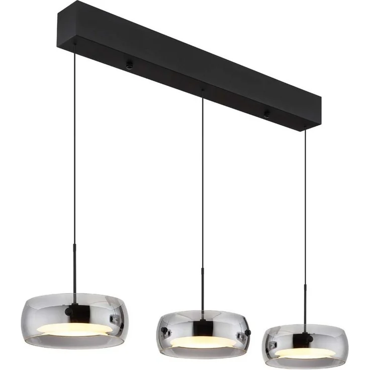 GLOBO LIGHTING Pendelleuchte, LED-Leuchtmittel fest verbaut, Warmweiß, LED Pendelleuchte Hängelampe Metall schwarz rauchglas H 120 cm – Bild 5