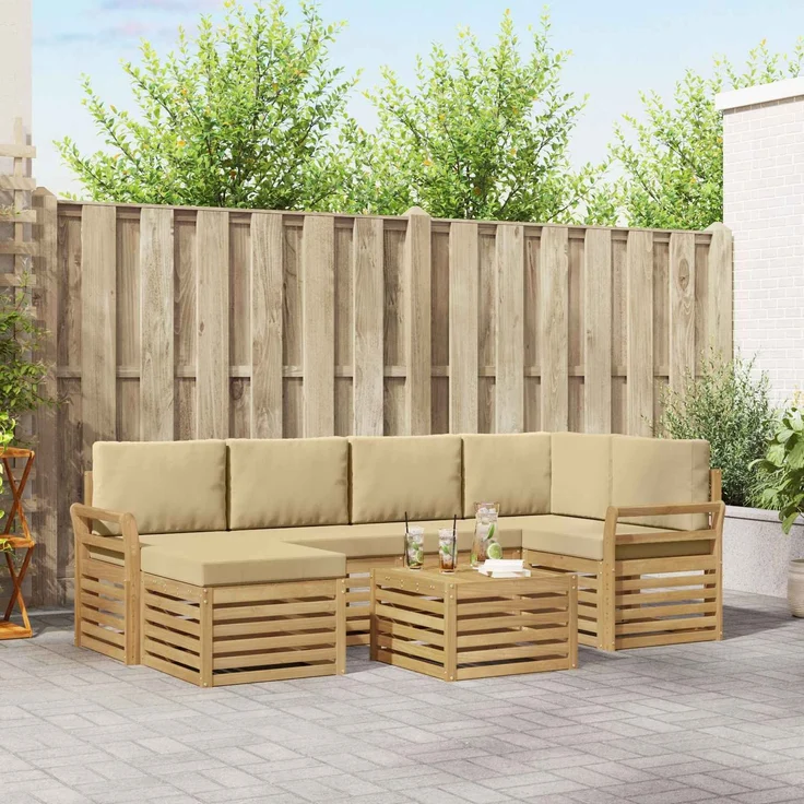 vidaXL Outdoor-Sofagarnitur 7 stk. 5-Sitzer Weiß und Beige Polyester 3392158 – Bild 1