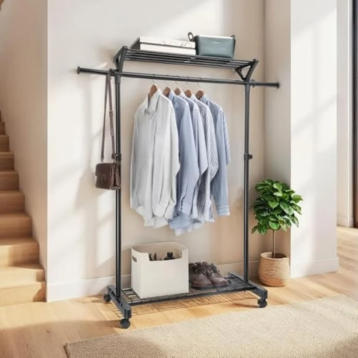 IDIMEX Garderobenständer VIDA, Kleiderständer mit Rollen und Schuhablage, mobile Garderobe schwarz – Bild 2