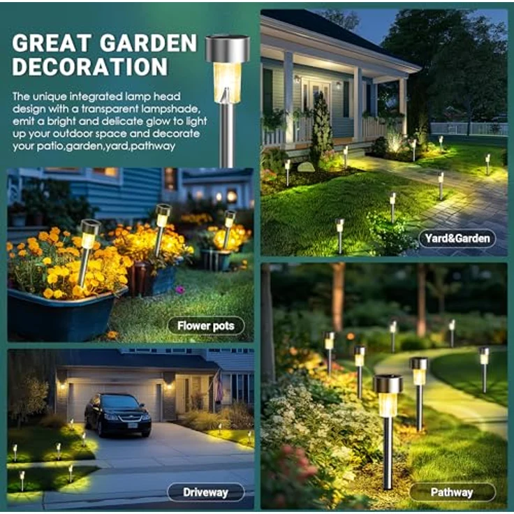 GIGALUMI Solarlampen für außen, Solarleuchten für Garten, 12 Stück, wasserdichte Solar Gartenleuchten für außen Garten, Balkon, Terrasse, Rasen, Wege (Warmweiß) – Bild 3