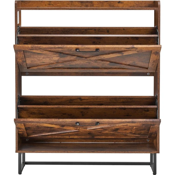 VEVOR Schuhschrank mit 2 Klappen & Kippschutz, platzsparender Schuhkipper, freistehender Schuhregal-Organizer für den Eingang Flur Wohnzimmer Veranda, Vintage Schuhregal 800 x 240 x 973 mm Braun – Bild 9