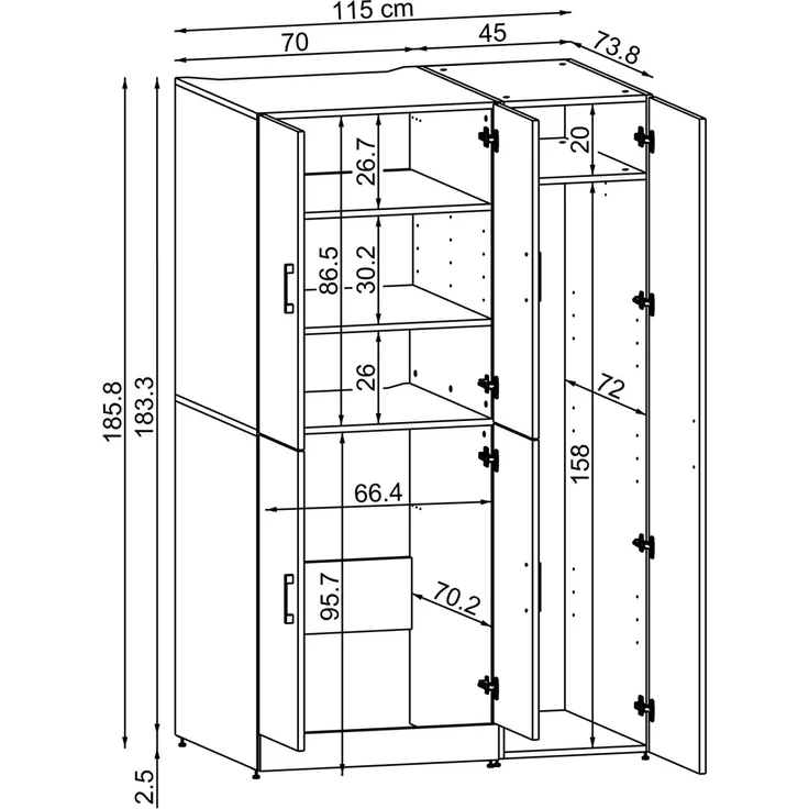 Roomart Waschmaschinenschrank - DORA-II- 115 cm breit - Wasch- & Trocknerschrank mit Türen, Waschmaschinen-Überbau für Waschküche & Hauswirtschaftsraum • Weiß-Eiche – Bild 9