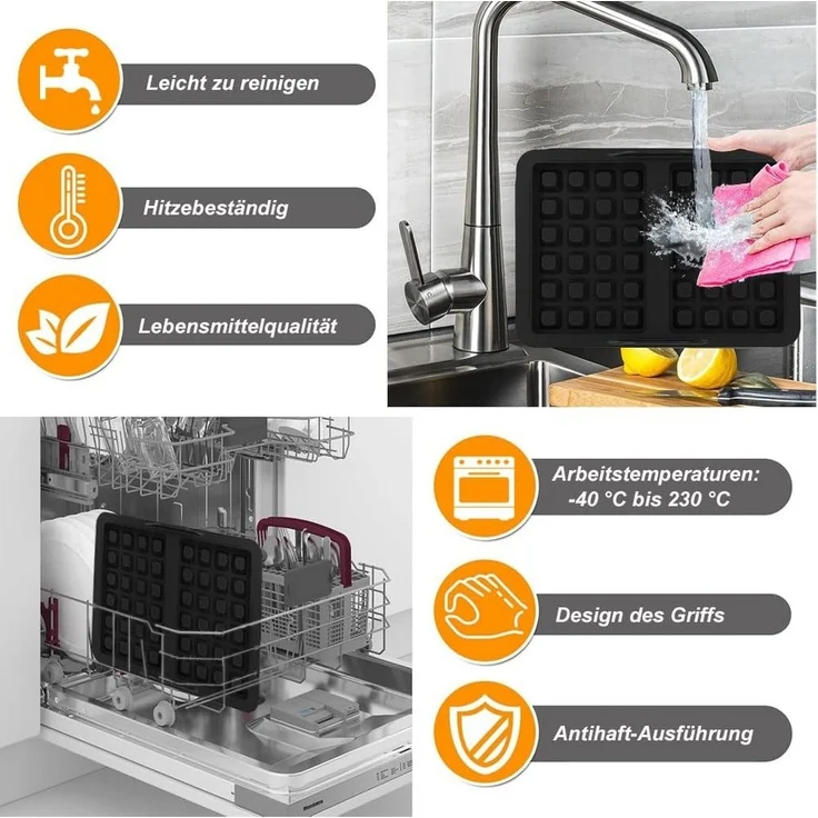 SURFOU Backform Waffelformen Waffel-Einsätze für Ninja Heißluftfritteuse – 2 Stück, (Hitzebeständige Waffelformen (bis 230°C) für Ninja AF300EU, AF400EU, AF451EU, AF500DE, SL400EU – Spülmaschinenfest & Antihaft aus Silikon 2-tlg) – Bild 3