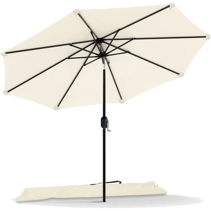 VOUNOT Sonnenschirm 270 cm mit Kurbelvorrichtung, Knickbar, Sonnenschutz UV-Schutz, Balkonschirm Gartenschirm Marktschirm mit Schutzhülle, Beige