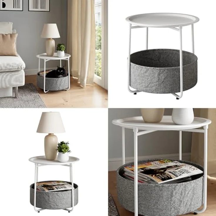 Vicco Couchtisch Liva, Rund, Weiß, Holzwerkstoff, 2 Fächer, 47x50 cm, ideal für Wohnzimmer und Balkon – Bild 8